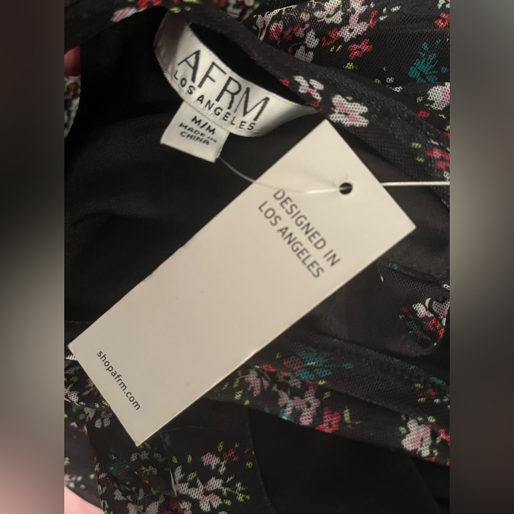 NWT AFRM Mesh Tiered Black Floral Print Mini Dress - Size M - Picture 3 of 4